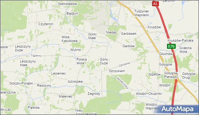 mapa Górki Duże gmina Tuszyn, Górki Duże gmina Tuszyn na mapie Targeo