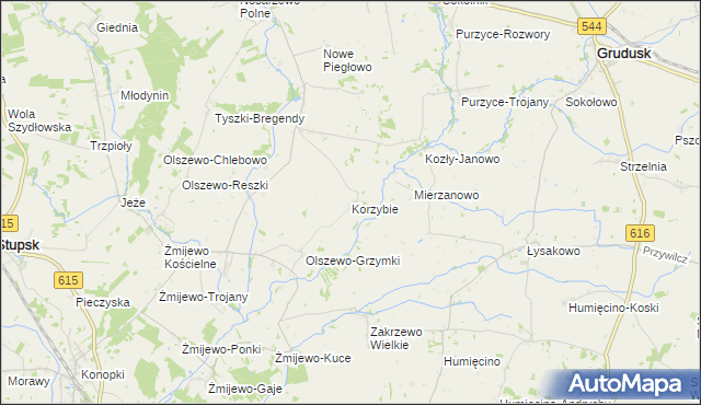 mapa Korzybie gmina Szydłowo, Korzybie gmina Szydłowo na mapie Targeo