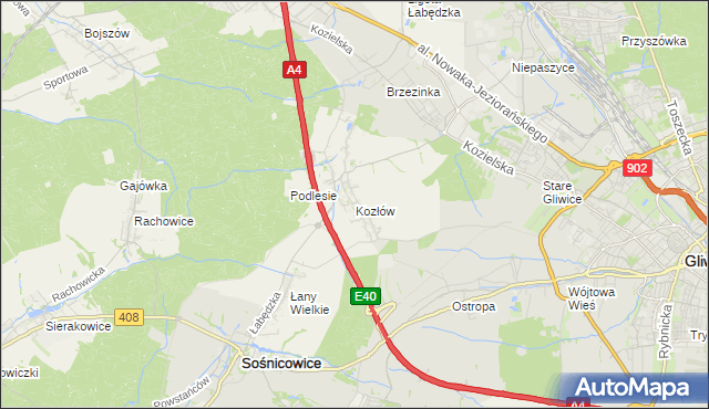 mapa Kozłów gmina Sośnicowice, Kozłów gmina Sośnicowice na mapie Targeo