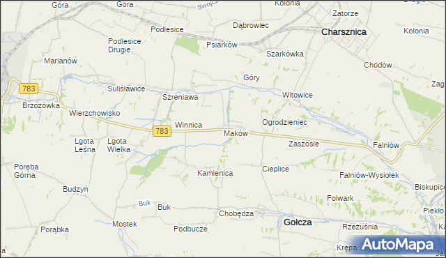 mapa Maków gmina Gołcza, Maków gmina Gołcza na mapie Targeo