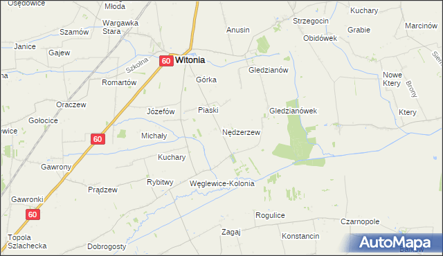 mapa Nędzerzew gmina Witonia, Nędzerzew gmina Witonia na mapie Targeo