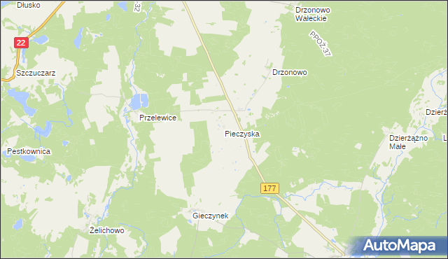 mapa Pieczyska gmina Człopa, Pieczyska gmina Człopa na mapie Targeo