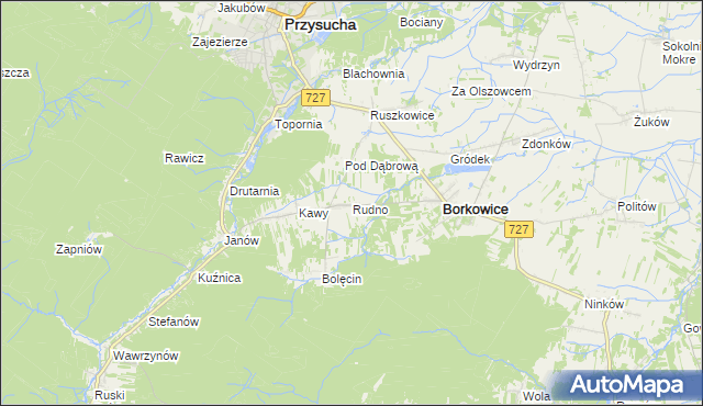 mapa Rudno gmina Borkowice, Rudno gmina Borkowice na mapie Targeo