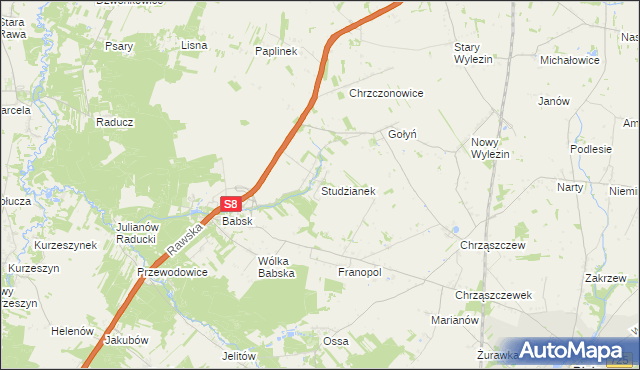 mapa Studzianek gmina Biała Rawska, Studzianek gmina Biała Rawska na mapie Targeo