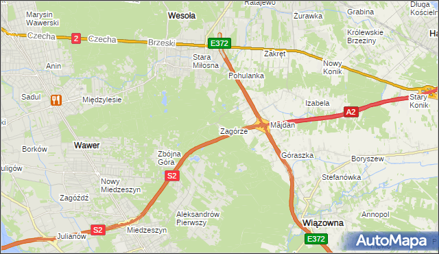 mapa Zagórze gmina Wiązowna, Zagórze gmina Wiązowna na mapie Targeo