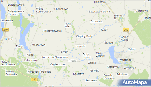 mapa Ciepliny, Ciepliny na mapie Targeo