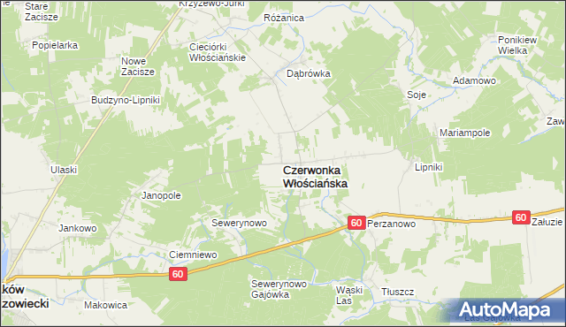 mapa Czerwonka Włościańska, Czerwonka Włościańska na mapie Targeo