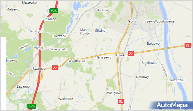 mapa Gniszewo, Gniszewo na mapie Targeo