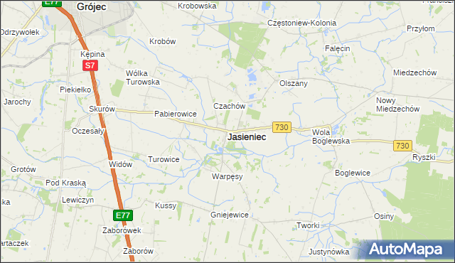 mapa Jasieniec powiat grójecki, Jasieniec powiat grójecki na mapie Targeo