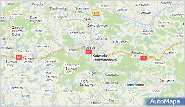 mapa Kalwaria Zebrzydowska, Kalwaria Zebrzydowska na mapie Targeo