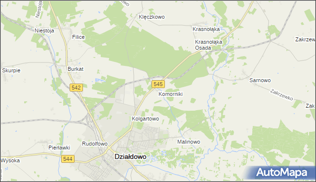 mapa Komorniki gmina Działdowo, Komorniki gmina Działdowo na mapie Targeo