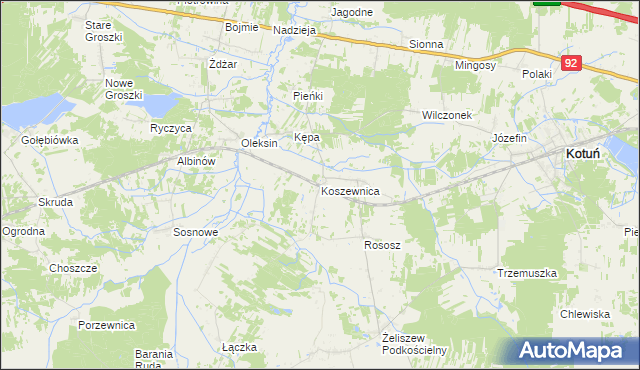 mapa Koszewnica gmina Kotuń, Koszewnica gmina Kotuń na mapie Targeo