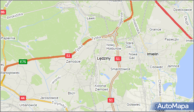 mapa Lędziny powiat bieruńsko-lędziński, Lędziny powiat bieruńsko-lędziński na mapie Targeo