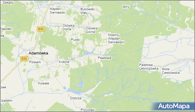 mapa Pawłowa gmina Adamówka, Pawłowa gmina Adamówka na mapie Targeo