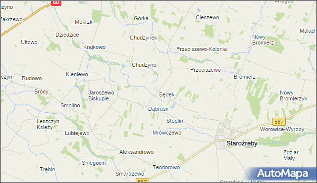 mapa Sędek gmina Staroźreby, Sędek gmina Staroźreby na mapie Targeo