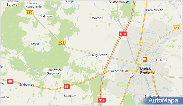 mapa Augustowo gmina Bielsk Podlaski, Augustowo gmina Bielsk Podlaski na mapie Targeo