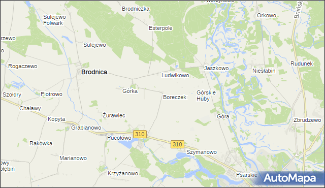 mapa Boreczek gmina Brodnica, Boreczek gmina Brodnica na mapie Targeo