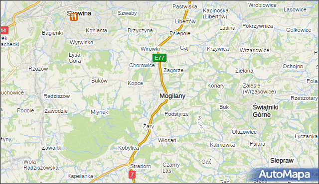 mapa Mogilany, Mogilany na mapie Targeo