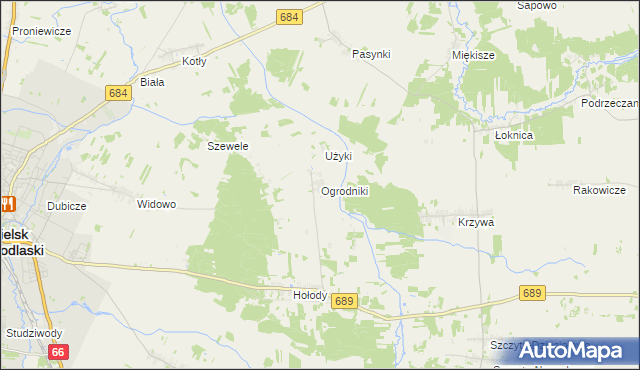 mapa Ogrodniki gmina Bielsk Podlaski, Ogrodniki gmina Bielsk Podlaski na mapie Targeo