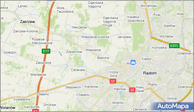 mapa Bielicha, Bielicha na mapie Targeo