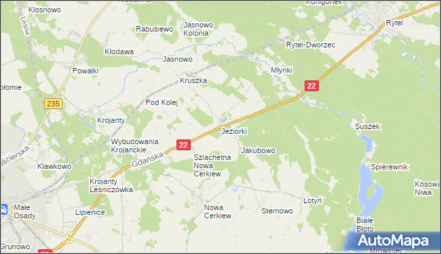 mapa Jeziorki gmina Chojnice, Jeziorki gmina Chojnice na mapie Targeo