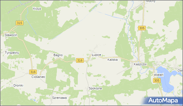 mapa Łupice gmina Sława, Łupice gmina Sława na mapie Targeo