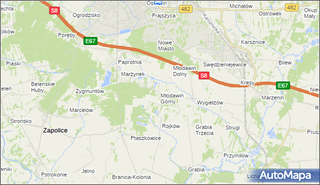 mapa Młodawin Górny, Młodawin Górny na mapie Targeo