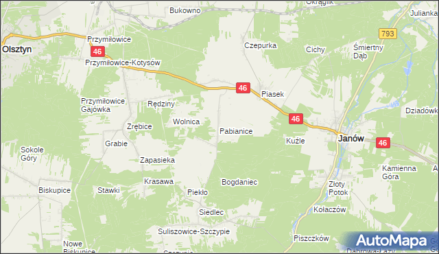 mapa Pabianice gmina Janów, Pabianice gmina Janów na mapie Targeo