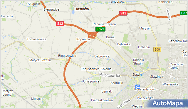 mapa Dąbrowica gmina Jastków, Dąbrowica gmina Jastków na mapie Targeo