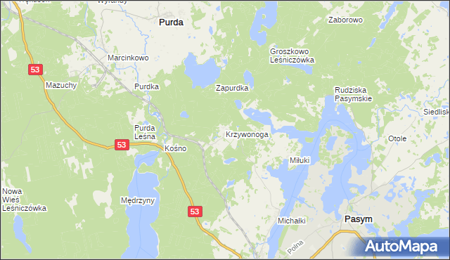 mapa Krzywonoga, Krzywonoga na mapie Targeo