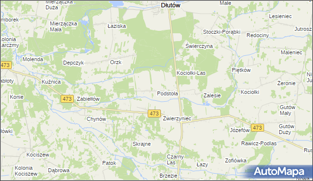 mapa Podstoła gmina Drużbice, Podstoła gmina Drużbice na mapie Targeo