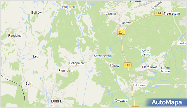 mapa Sławoszewo gmina Dobra (Szczecińska), Sławoszewo gmina Dobra (Szczecińska) na mapie Targeo