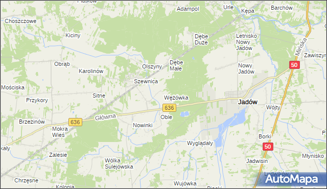mapa Wężówka gmina Jadów, Wężówka gmina Jadów na mapie Targeo