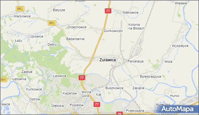 mapa Żurawica powiat przemyski, Żurawica powiat przemyski na mapie Targeo