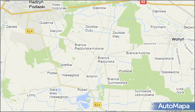 mapa Branica Radzyńska, Branica Radzyńska na mapie Targeo