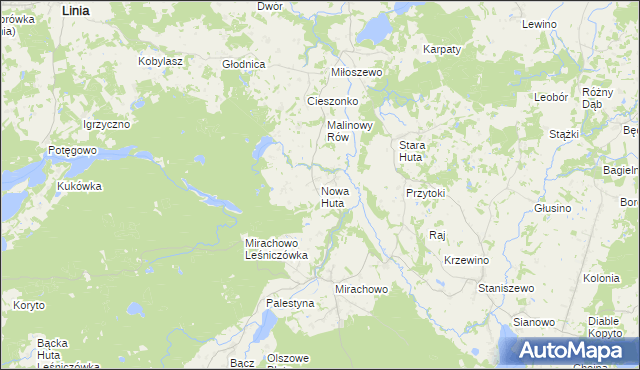 mapa Nowa Huta gmina Kartuzy, Nowa Huta gmina Kartuzy na mapie Targeo