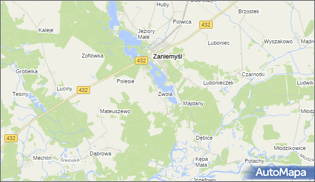 mapa Zwola gmina Zaniemyśl, Zwola gmina Zaniemyśl na mapie Targeo