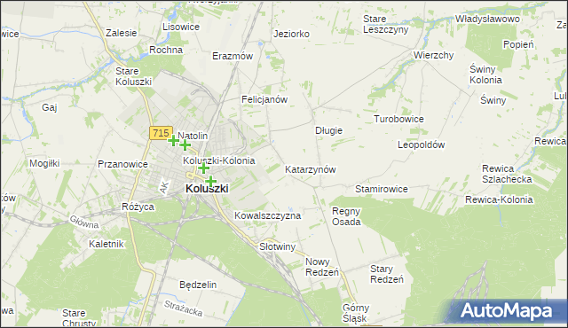 mapa Katarzynów gmina Koluszki, Katarzynów gmina Koluszki na mapie Targeo