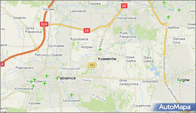 mapa Ksawerów powiat pabianicki, Ksawerów powiat pabianicki na mapie Targeo