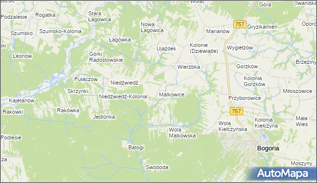 mapa Malkowice gmina Bogoria, Malkowice gmina Bogoria na mapie Targeo