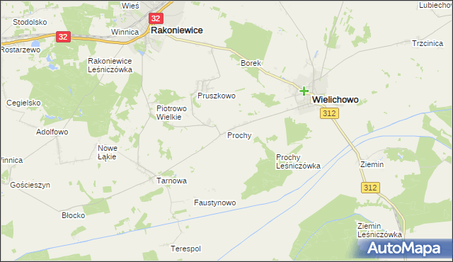 mapa Prochy gmina Wielichowo, Prochy gmina Wielichowo na mapie Targeo