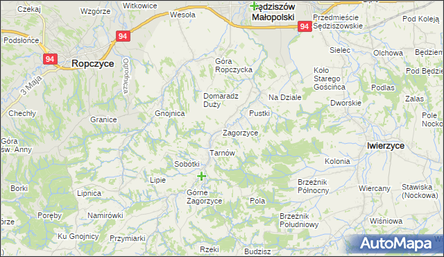 mapa Zagorzyce gmina Sędziszów Małopolski, Zagorzyce gmina Sędziszów Małopolski na mapie Targeo