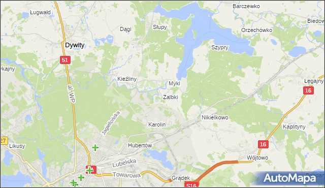mapa Zalbki, Zalbki na mapie Targeo