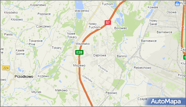 mapa Dąbrowa gmina Żukowo, Dąbrowa gmina Żukowo na mapie Targeo