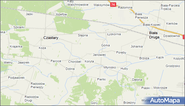 mapa Janowiec gmina Biała, Janowiec gmina Biała na mapie Targeo