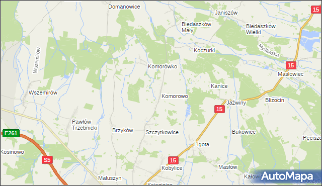 mapa Komorowo gmina Trzebnica, Komorowo gmina Trzebnica na mapie Targeo