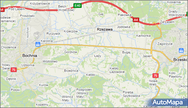 mapa Łazy gmina Rzezawa, Łazy gmina Rzezawa na mapie Targeo