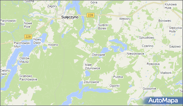 mapa Ostrowite gmina Sulęczyno, Ostrowite gmina Sulęczyno na mapie Targeo