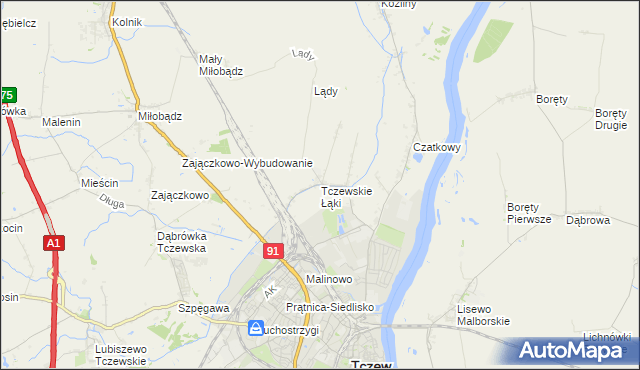 mapa Tczewskie Łąki, Tczewskie Łąki na mapie Targeo