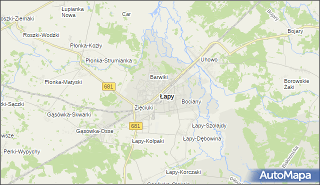 mapa Łapy, Łapy na mapie Targeo